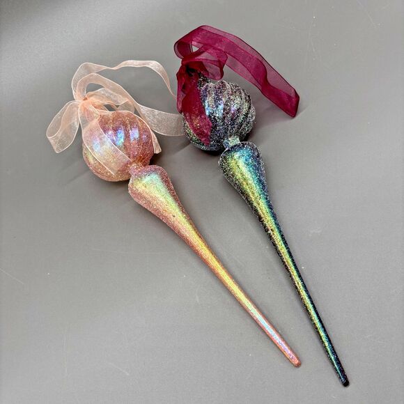 Shatterproof Finial Christmas Ornaments Glitter Iridescent Plastic Icicle 12" - Picture 1 of 10